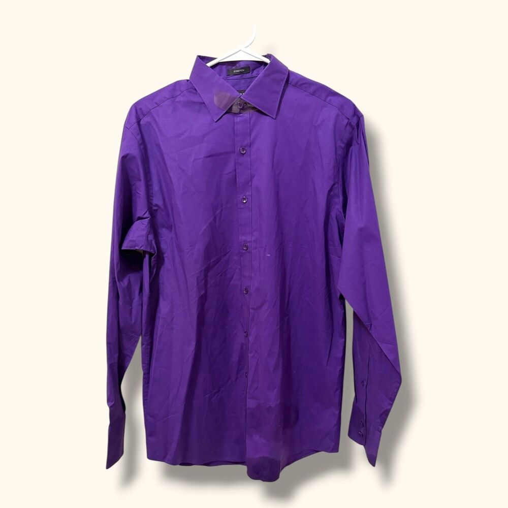 J Ferrar Dress Shirt Mens 15-15 1/2 Modern Fit Stretch Long Sleeve Purple